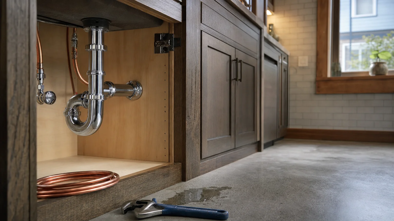 Licensed plumber working on residential plumbing repair in Seattle home